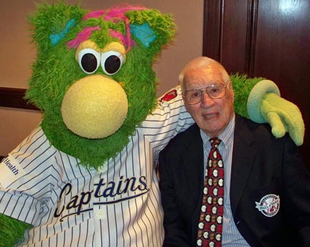 Bob Feller with Lake County Captains mascot Skipper