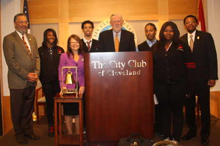 Chuck Geschke with Shaw High School students