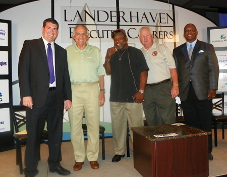 Moderator Dave Chodowsky, Coach Sam Rutigliano, Greg Pruitt,  Don Cockroft and Mike Pruitt