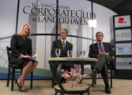 Corporate Club Panelists - Moderator Monica Robbins with panelists Dr. Stanton L. Gerson MD and Dr. Derek Raghavan MD PhD