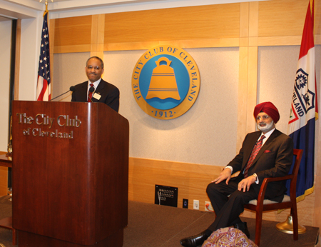 City Club President Paul Harris introduces Ratanjit Sondhe