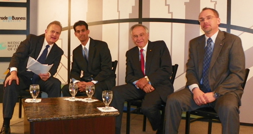 Moderator Lou Maglio with Baiju Shah, Dr.Luis Proenza and Jim Free