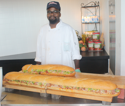 Joe Norman and sub sandwich at Cleveland Indians ballpark