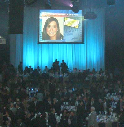 Beaumont Track Star Emily Infield on the big screen at the Greater Cleveland Sports Awards Ceremony