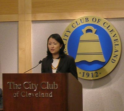 Jane Hyun, author of Breaking the Bamboo Ceiling, speaks at the Cleveland City Club