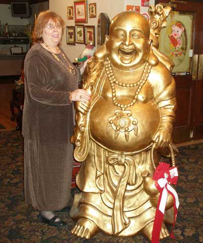 Debbie Hanson and lucky Buddha Statue