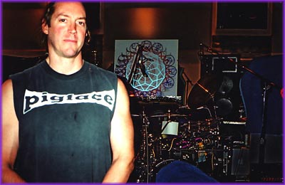 Drummer Danny Carey of Tool with his drum kit
