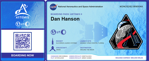Dan Hanson Artemis Boarding Pass