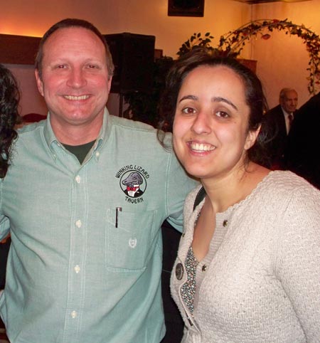 John Lane of the Winking Lizard with Plain Dealer reporter Shaheen Samavati