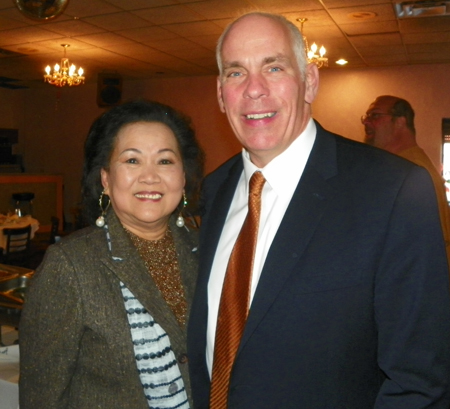 Gia Hoa Ryan, owner of Saigon Plaza, and Larry Miller, president of Global Cleveland