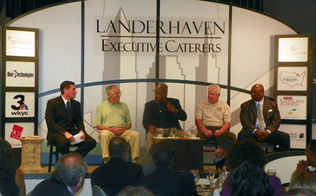 Moderator Dave Chodowsky, Coach Sam Rutigliano, Greg Pruitt,  Don Cockroft and Mike Pruitt