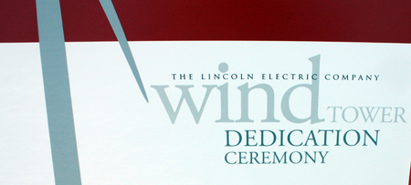 Lincoln Electric Wind Tower dedication sign