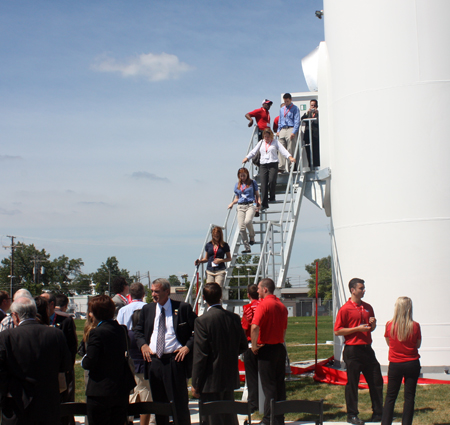 Stairs leading into the Lincoln Electric Wind Tower