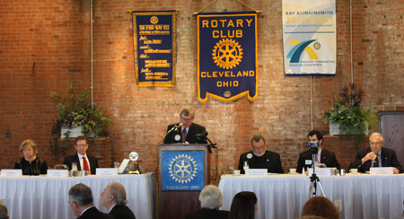 Cleveland Rotary Club Head Table - Ingrid Bublys, Gary Hanson, Dave Browning, Father Ralph Waitrowski, Michael Mendolera and Arnie de la Porte
