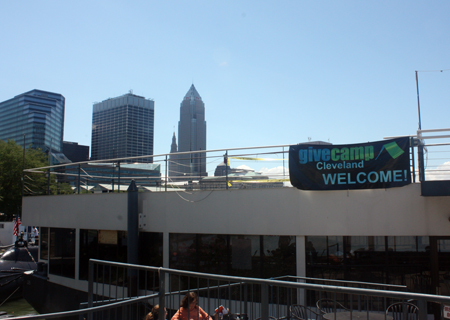 GiveCamp sign and Cleveland skyline