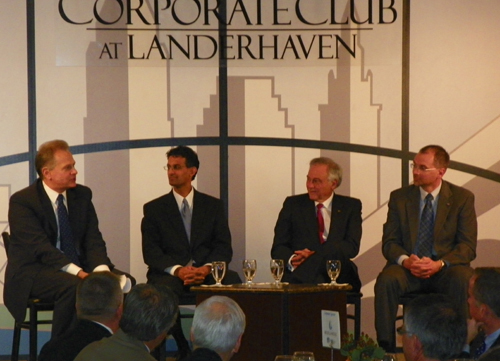 Moderator Lou Maglio with Baiju Shah, Dr.Luis Proenza and Jim Free