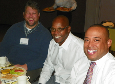 Tony Dick, Kevin Mack and Robert Perry at Cleveland Browns table