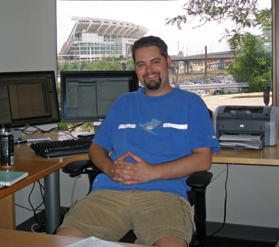 Aztek Creative Director Dave Skorepa with Cleveland Browns Stadium in back