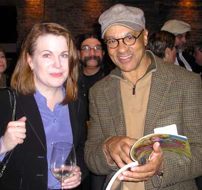 Writer Miriam Carey with legendary DJ Billy Bass with Daffy Dan poking his head in between