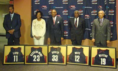 The 2008 Cleveland Cavalier Black Heritage Celebration legends on Martin Luther King Jr. Tribute Night - Earl Lloyd, Madeline Manning-Mims, Reggie Rucker, Bill White and Lenny Wilkens