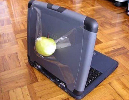 Apple taped to laptop