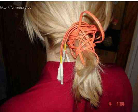 Girl with network cable in hair