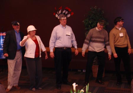 JCU EA Chairman Mark Hausermann, Dean Frank Navratil, Andrew Connors as the Village People perform YMCA