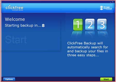 Clickfree backup countdown screen